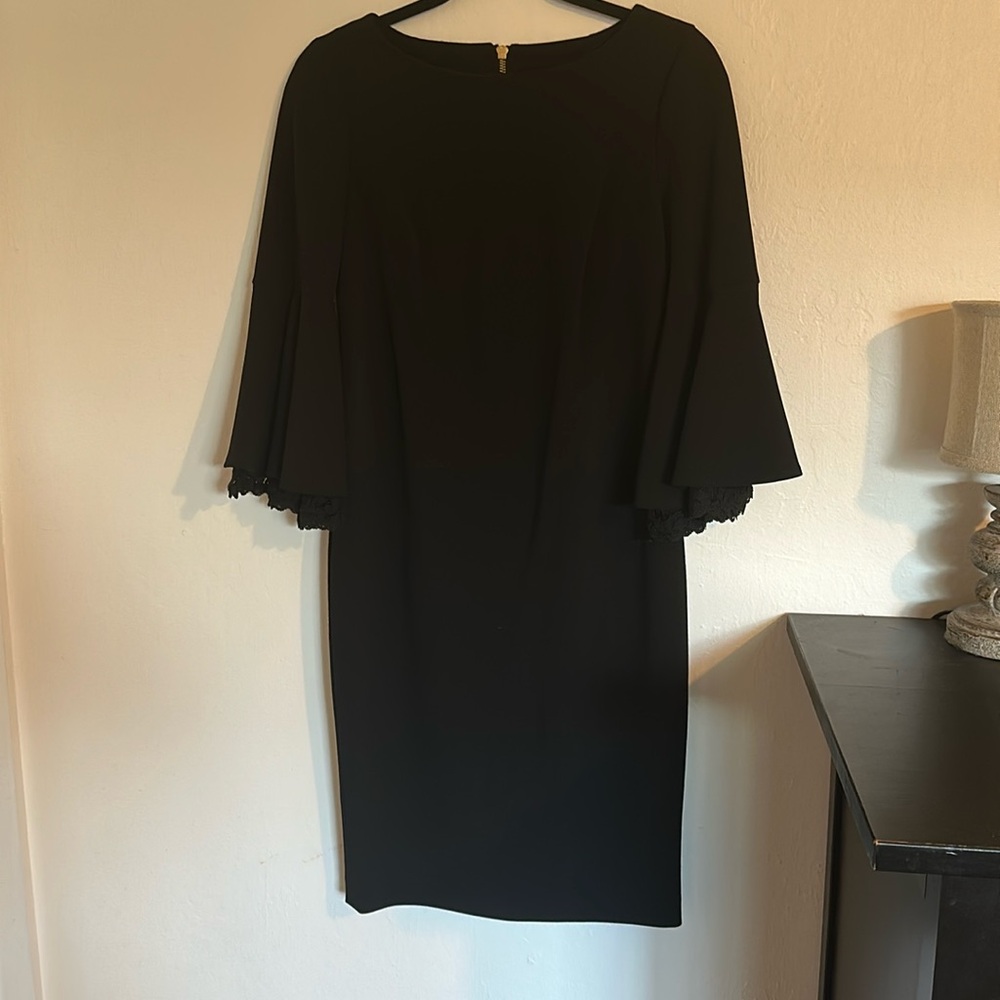 Calvin Klein Black Bell-Sleeve Dress – Elegant & Like New